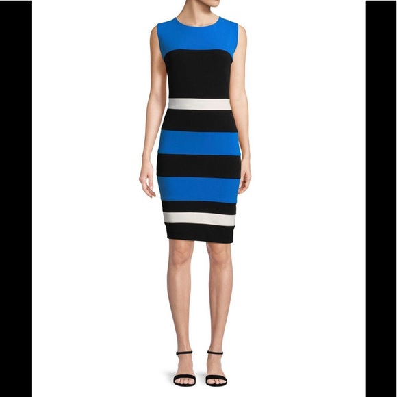 Tommy Hilfiger Dresses & Skirts - 🔷 Tommy Hilfiger Colorblock Bodycon Blue, white & black striped dress Si…